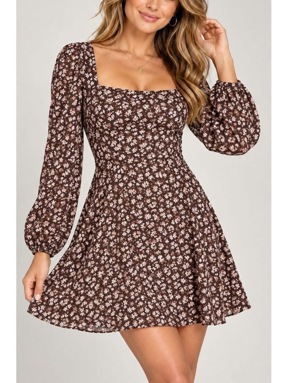Lulus Burgundy Floral Long Sleeve Fit Flare Mini Dress Fall Date Night NWT